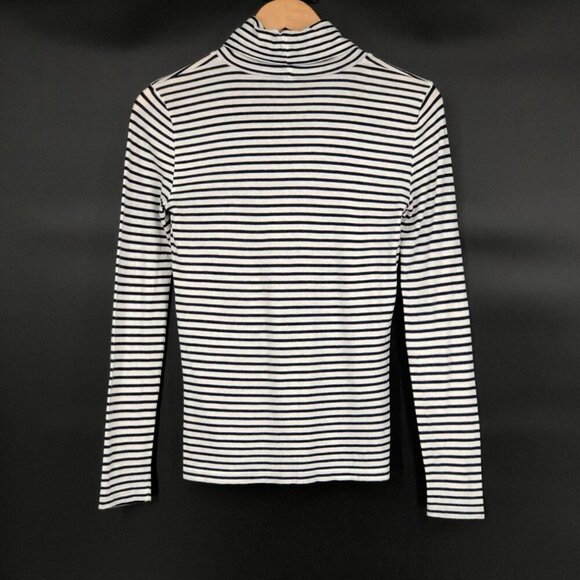 J.Crew Womens Striped Tissue Turtleneck Top XS Navy White Cotton Nautical Preppy - Picture 2 of 7